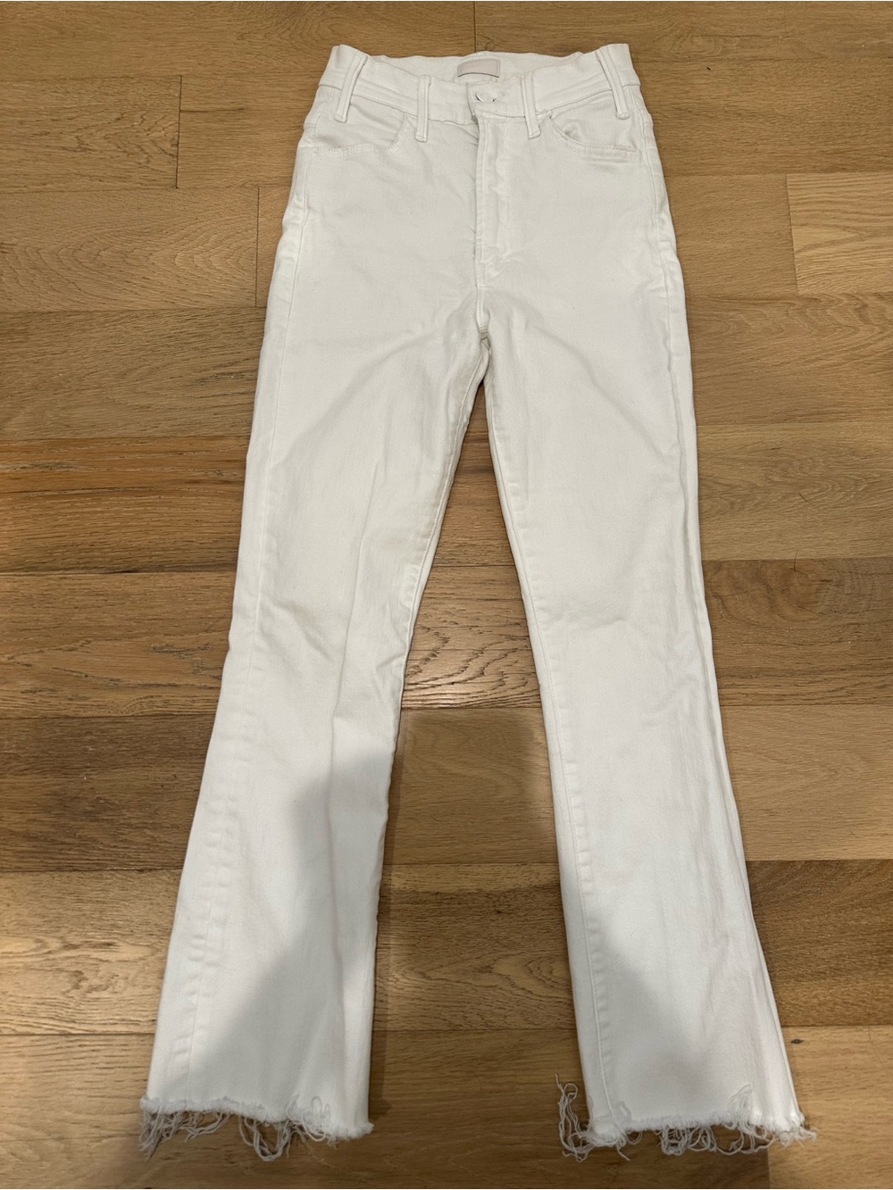 Mother Jeans Women's 25 White The Hustler Ankle Fray Denim Cotton